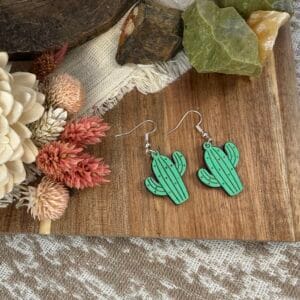 heart etched saguaro earrings